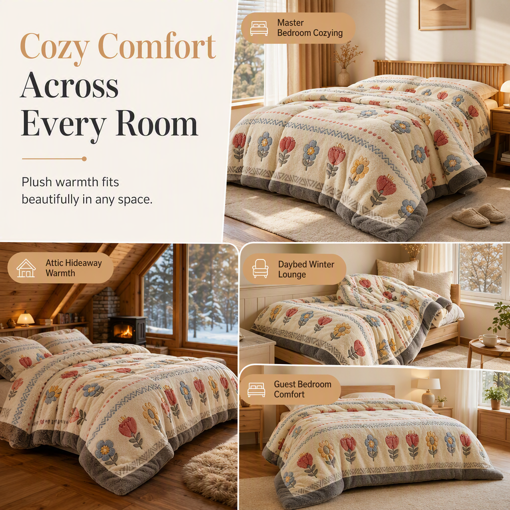 ⏳🔥LIMITED-TIME 50% OFF! ⏰🛌Double-Sided Sherpa Fleece Winter Comforter, thick velvet-warm cozy quilt for cold nights❄️