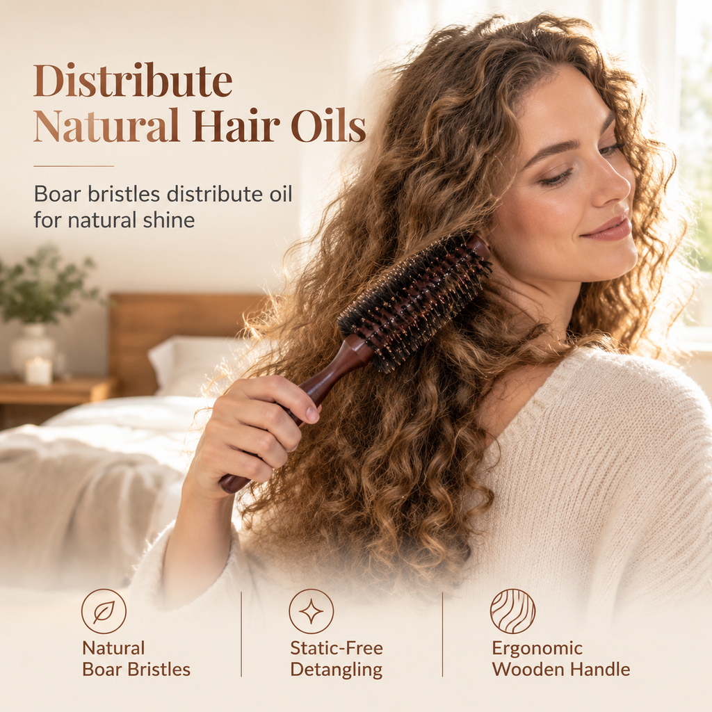 🥳2026 HOT SALE🥳💞50K+ SOLD! 💇✨ 50% OFF! Boar Bristle Round Hair Brush – distributes natural oils for glossy, bouncy salon curls. Dual-height bristles & lightweight grip for easy blow-dry styling! 🛡️💪