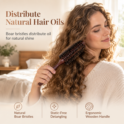 🥳2026 HOT SALE🥳💞50K+ SOLD! 💇✨ 50% OFF! Boar Bristle Round Hair Brush – distributes natural oils for glossy, bouncy salon curls. Dual-height bristles & lightweight grip for easy blow-dry styling! 🛡️💪