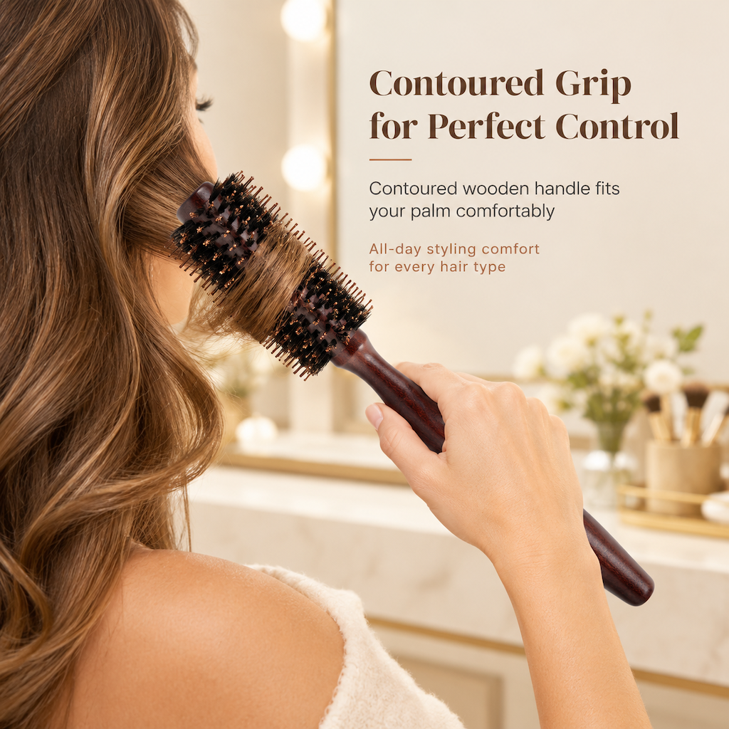 🥳2026 HOT SALE🥳💞50K+ SOLD! 💇✨ 50% OFF! Boar Bristle Round Hair Brush – distributes natural oils for glossy, bouncy salon curls. Dual-height bristles & lightweight grip for easy blow-dry styling! 🛡️💪