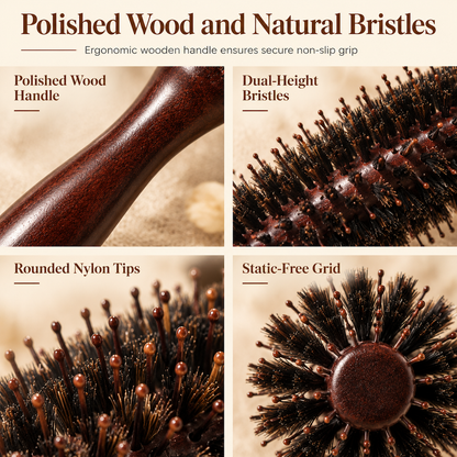 🥳2026 HOT SALE🥳💞50K+ SOLD! 💇✨ 50% OFF! Boar Bristle Round Hair Brush – distributes natural oils for glossy, bouncy salon curls. Dual-height bristles & lightweight grip for easy blow-dry styling! 🛡️💪
