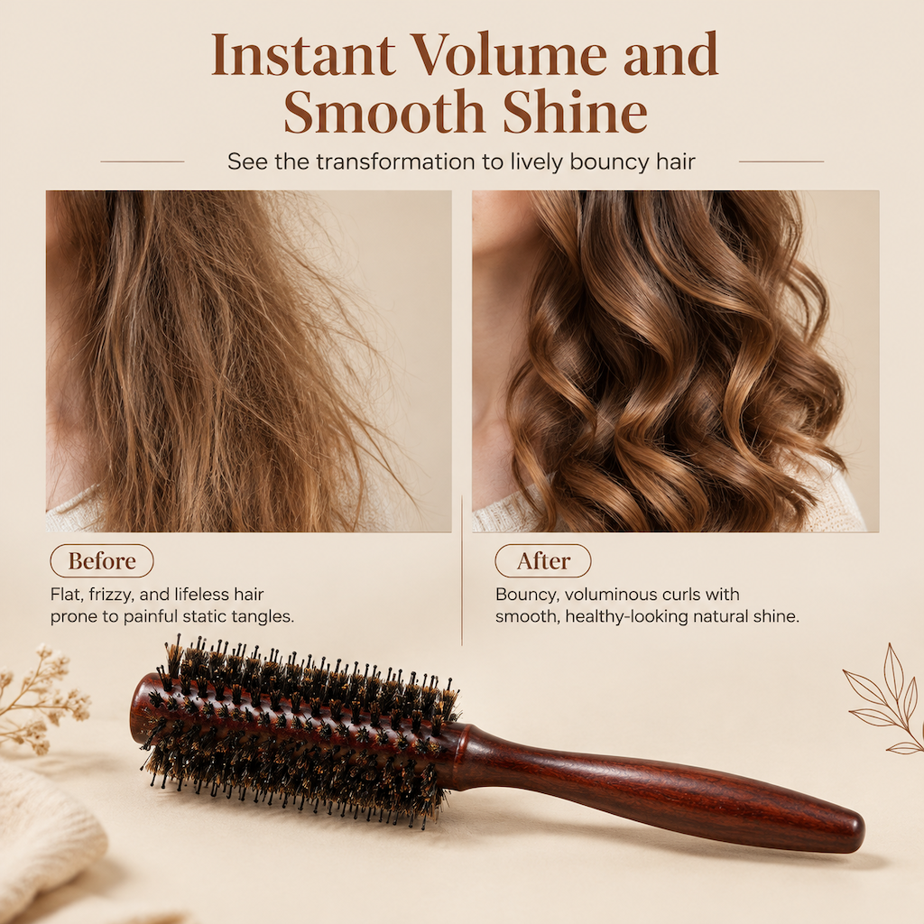 🥳2026 HOT SALE🥳💞50K+ SOLD! 💇✨ 50% OFF! Boar Bristle Round Hair Brush – distributes natural oils for glossy, bouncy salon curls. Dual-height bristles & lightweight grip for easy blow-dry styling! 🛡️💪