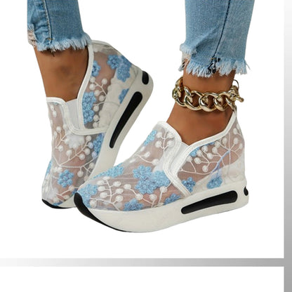 Chaussures décontractées en maille respirante à semelle épaisse pour femmes